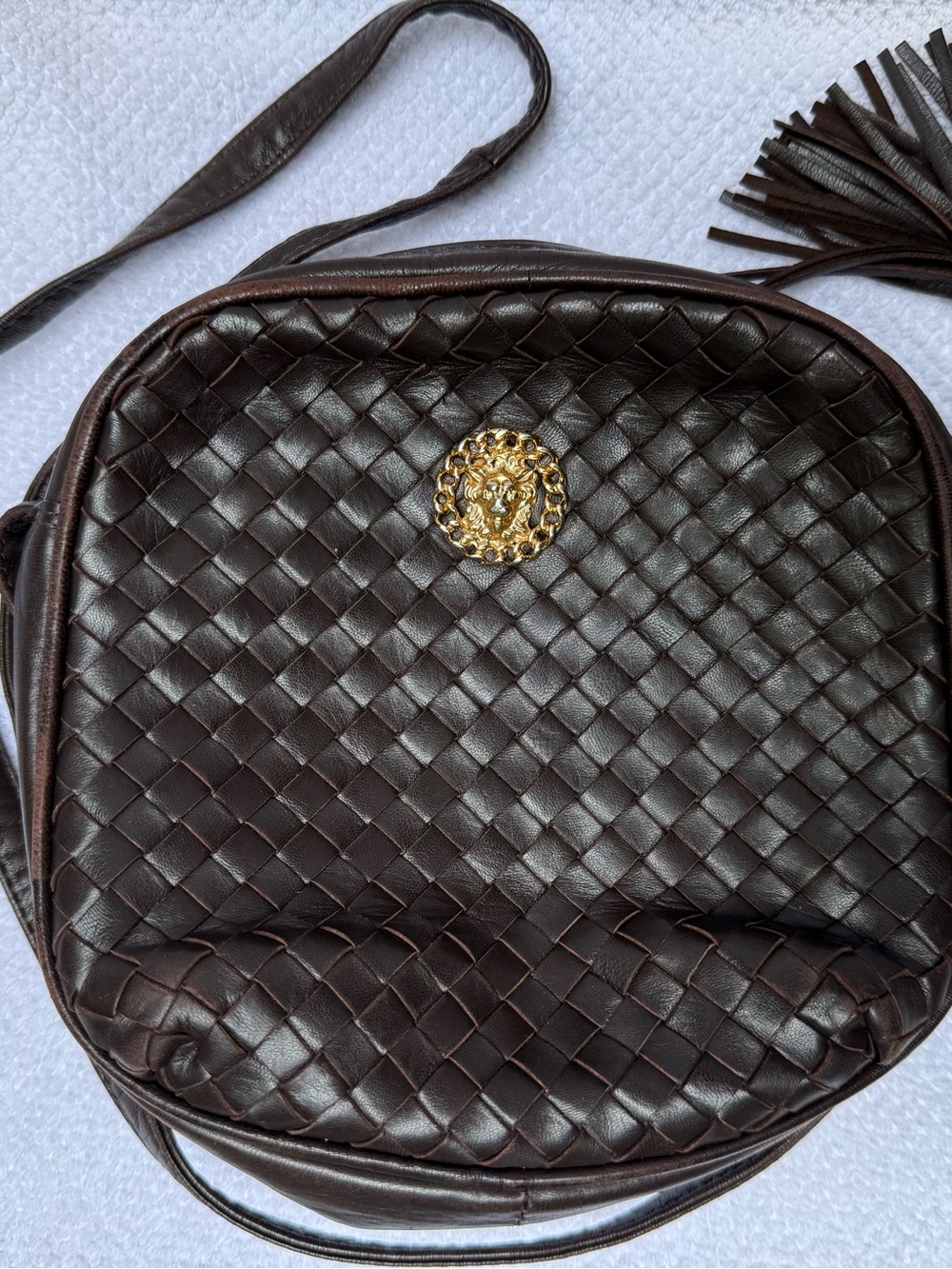 Vintage Umberto Firenze Woven Italian Leather Crossbody Bag Brown
